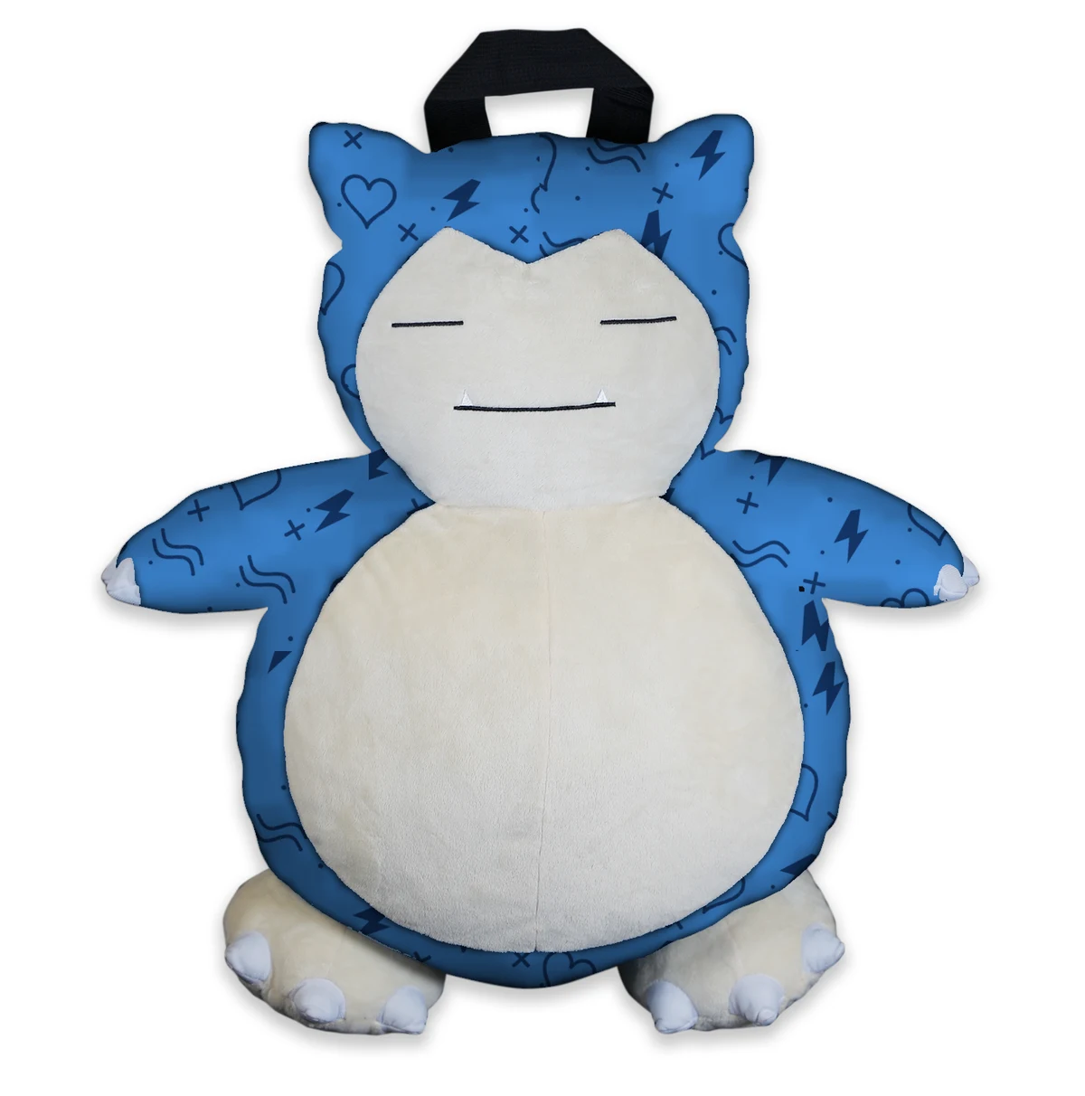 Blue Backpack front with cream panels and dark blue doodles